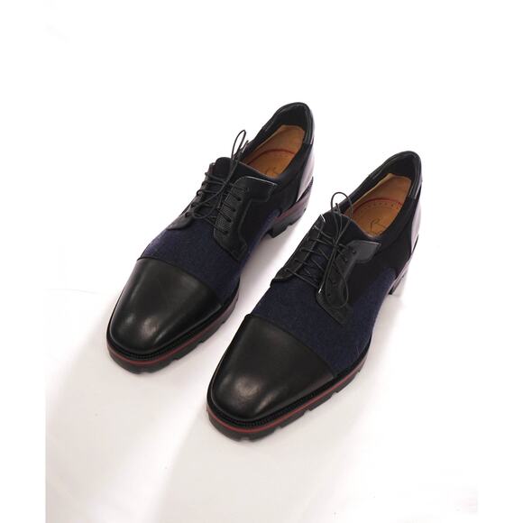 $1,095 LOUBOUTIN - Black/Navy Leather/Wool \
